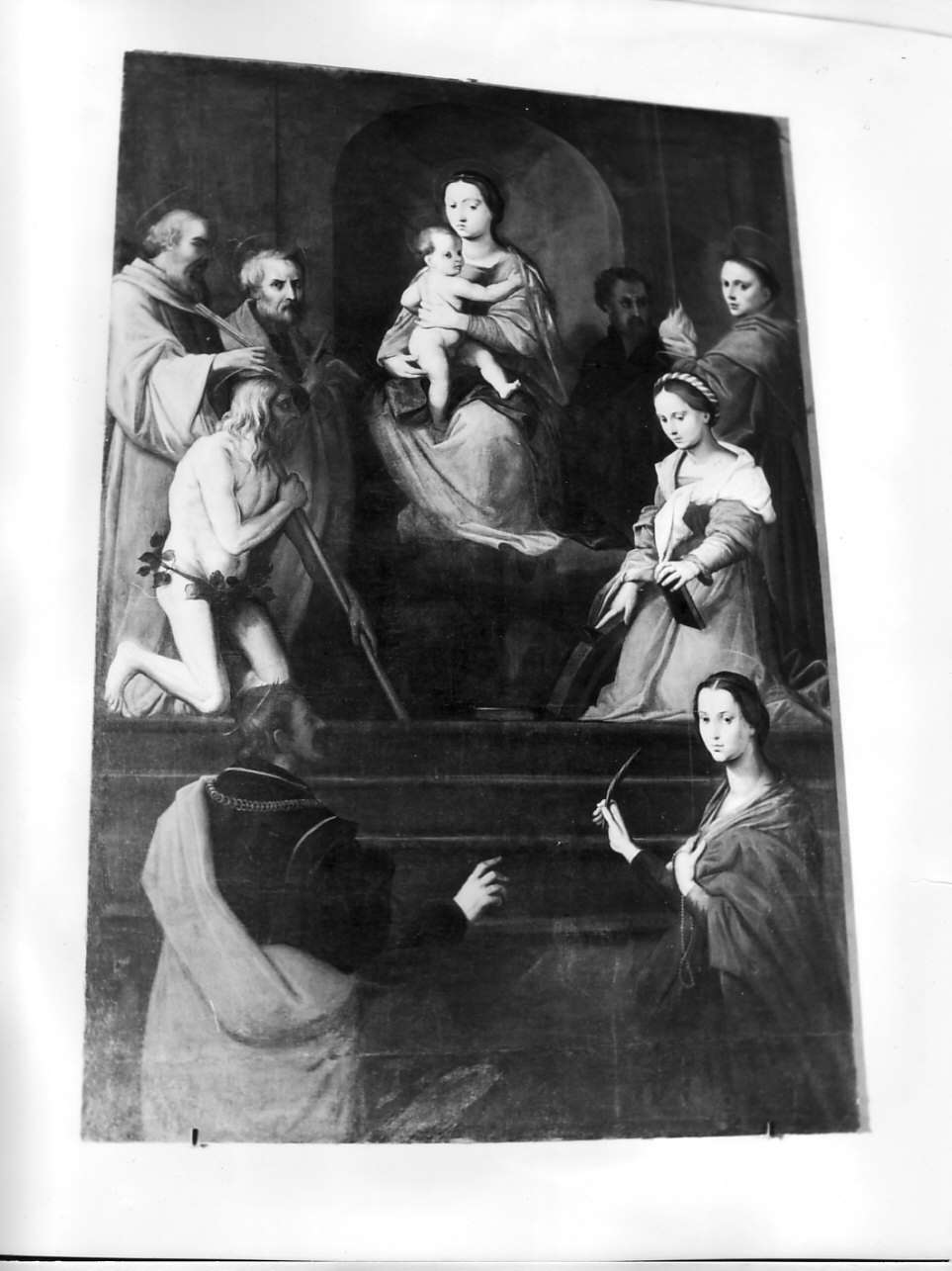 Madonna con Bambino in trono tra santi (dipinto, opera isolata) - ambito italiano (sec. XVII)