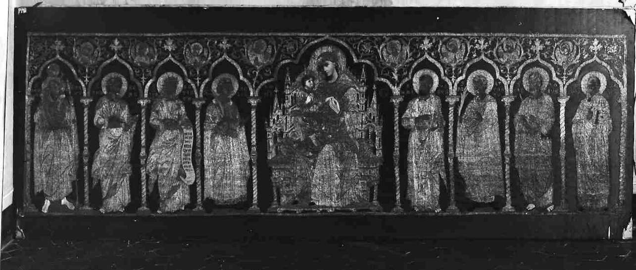 Madonna in trono con Bambino e Santi (paliotto - a pannello architettonico, elemento d'insieme) - manifattura italiana (prima metà sec. XVI)