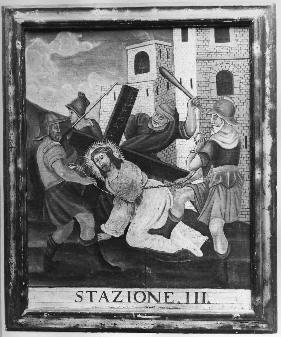 stazione III: Gesù cade sotto la croce la prima volta (Via Crucis, ciclo) di Carrettonus Dionisius (sec. XVIII)