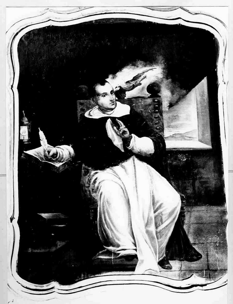 San Tommaso d'Aquino ispirato dalla colomba dello Spirito Santo (dipinto, opera isolata) - ambito italiano (sec. XVIII)