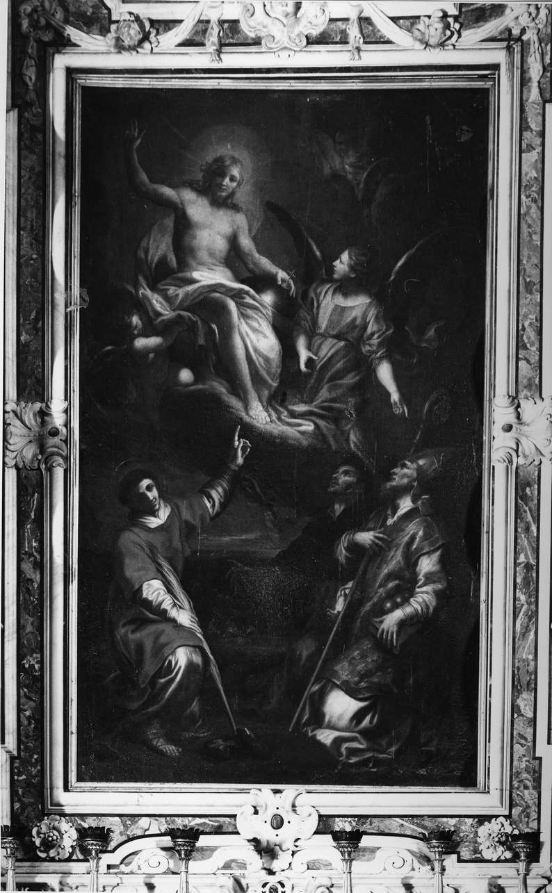 Cristo con Santo Stefano, San Nicola di Bari e Santo (dipinto, opera isolata) di Piola Domenico (ultimo quarto sec. XVII)