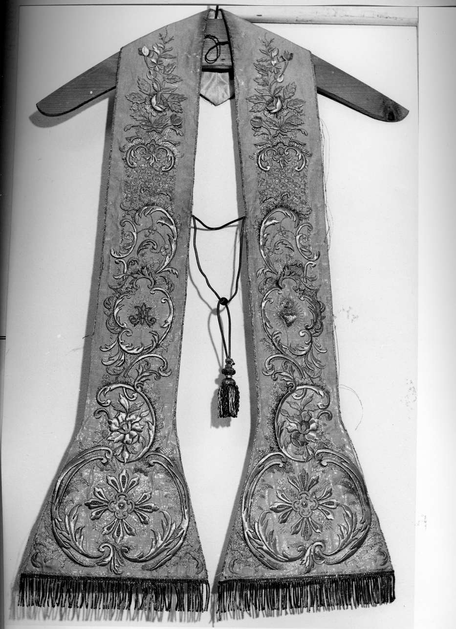 motivi decorativi vegetali/ monogramma mariano/ Sacro Cuore di Gesù/ croce (stola, opera isolata) - bottega ligure (fine/inizio secc. XIX/ XX)