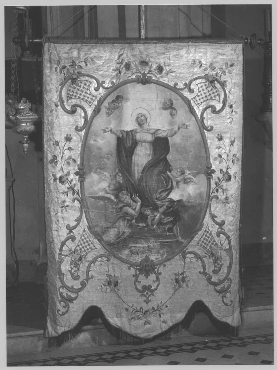 assunzione della Madonna/ Eucaristia (stendardo, opera isolata) - manifattura ligure (sec. XIX)