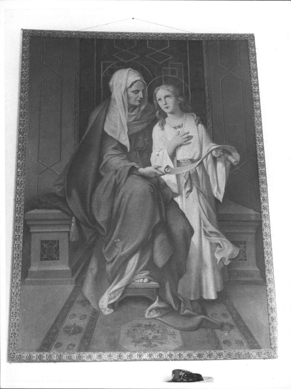 Sant'Anna insegna a leggere a Maria Vergine (dipinto, opera isolata) di Varucca A (sec. XX)