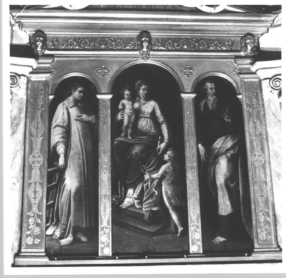 Madonna con Bambino e San Giovannino tra Sant'Andrea e San Lorenzo (dipinto, opera isolata) di Buonaccorsi Pietro detto Perin del Vaga (scuola) (prima metà sec. XVI)