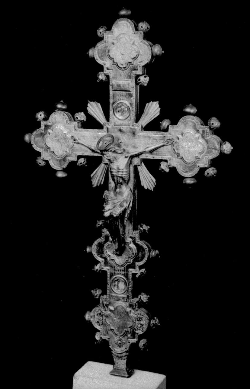 Cristo crocifisso (reliquiario - a croce, insieme) - bottega pisana, bottega lucchese (secondo quarto, metà sec. XIV, sec. XIV)