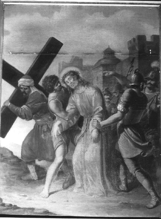 stazione V: Gesù aiutato da Simone il Cireneo a portare la croce (Via Crucis, ciclo) di Rocca Maria (sec. XIX)