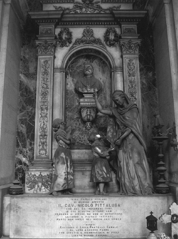 FAMIGLIARI COMPIANGONO IL DEFUNTO/ GIOVANE MADRE CON BAMBINI (monumento funebre, opera isolata) di Calegari G. B (terzo quarto sec. XIX)