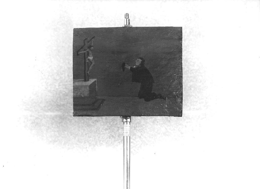 devoto in preghiera davanti a Cristo crocifisso (ex voto, elemento d'insieme) - ambito ligure (prima metà sec. XVII)