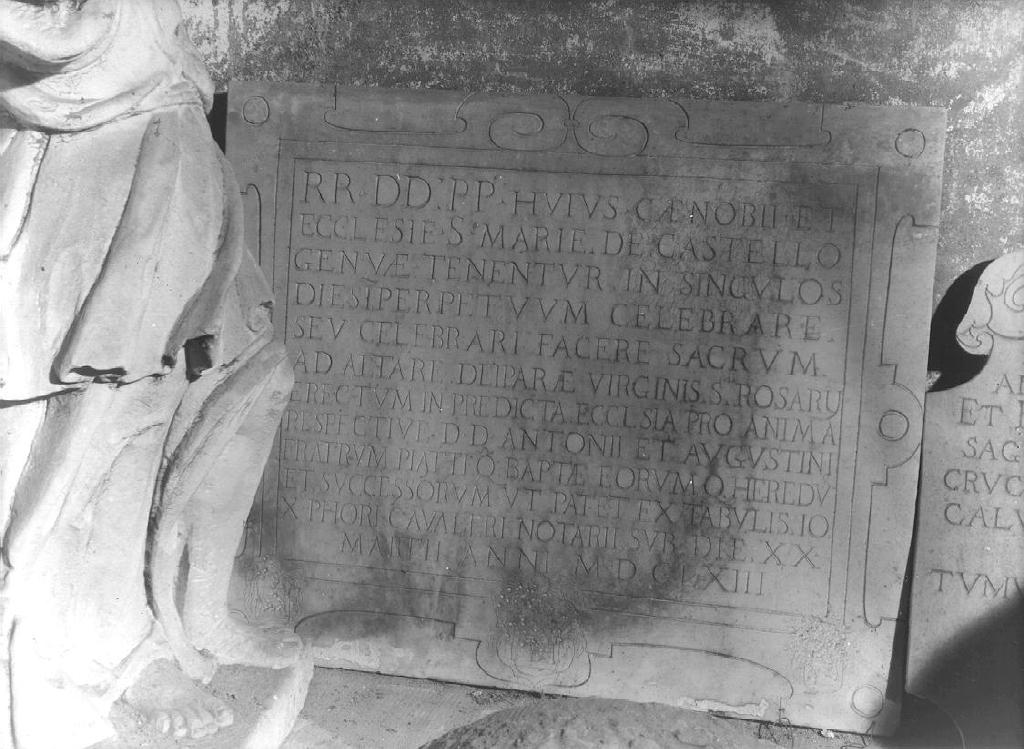 lapide celebrativa, opera isolata - ambito ligure (seconda metà sec. XVII)