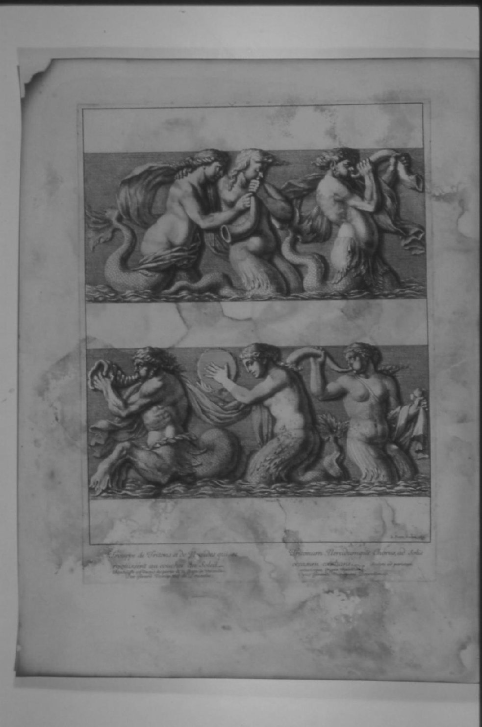 COPPIA DI RILIEVI CON TRITONI E NEREIDI (stampa) di Lepautre Jean, Van Opstal Gérard (sec. XVII)