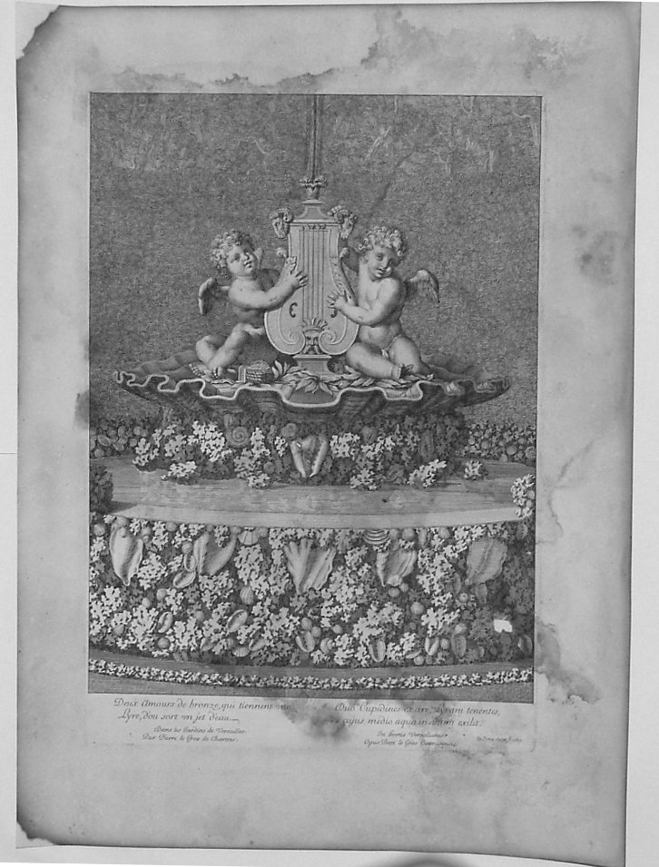 FONTANA CON PUTTI CHE SUONANO LA LIRA (stampa) di Lepautre Jean, Legros Pierre il Vecchio (sec. XVII)