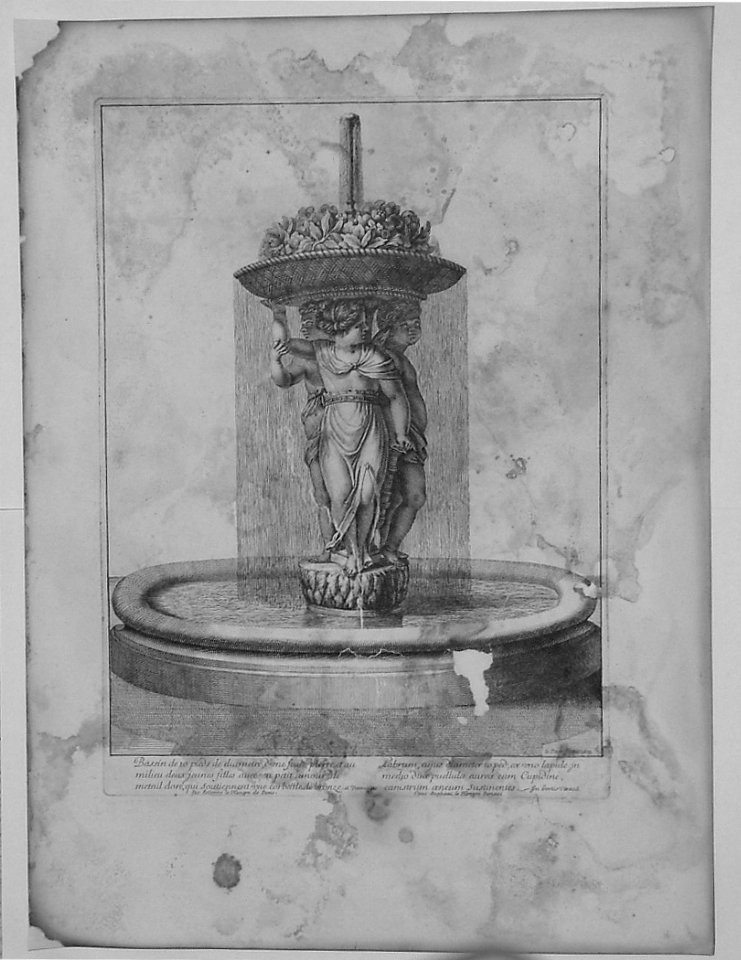 FONTANA CON PUTTO E FANCIULLE (stampa) di Lepautre Jean, Le Hongre Etienne (sec. XVII)