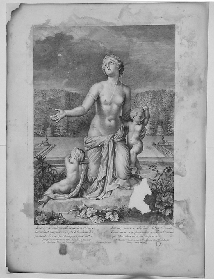SCULTURA RAFF. LATONA CON APOLLO E DIANA (stampa) di Edelinck Jean, Marsy Balthazar (sec. XVII)