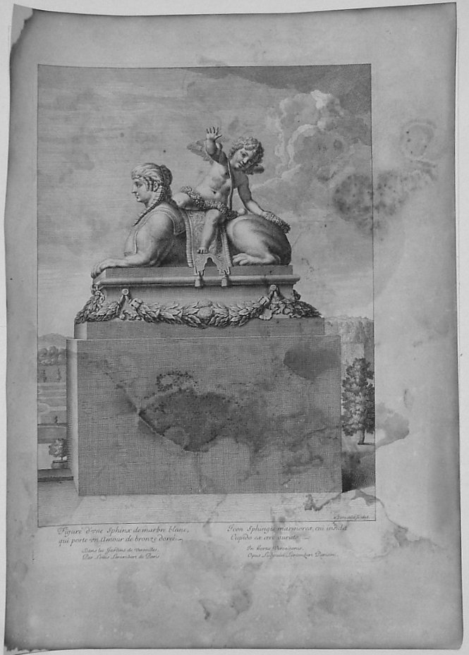 SCULTURA RAFF. SFINGE CON PUTTO (stampa) di Lepautre Jean, Lerambert Louis (sec. XVII)