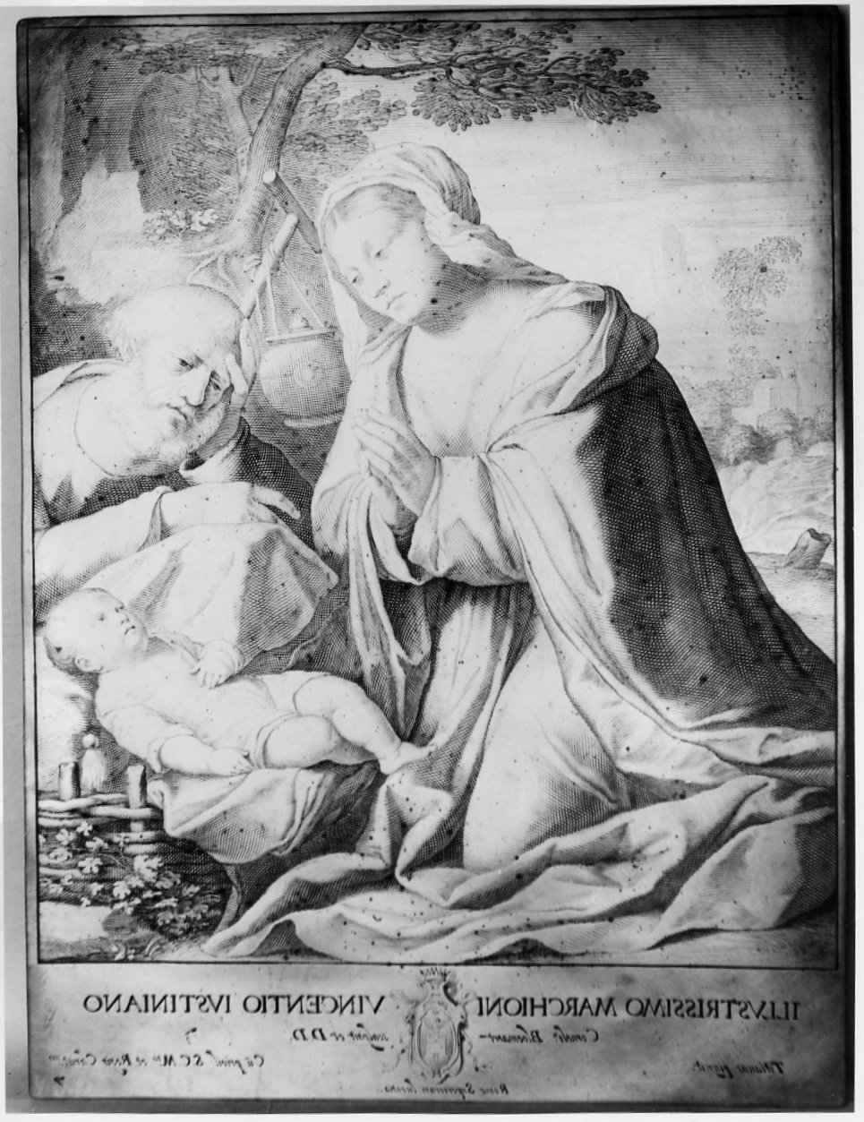 riposo nella fuga in Egitto (matrice, serie) di Bloemaert Cornelis il Giovane, Vecellio Tiziano (sec. XVII)