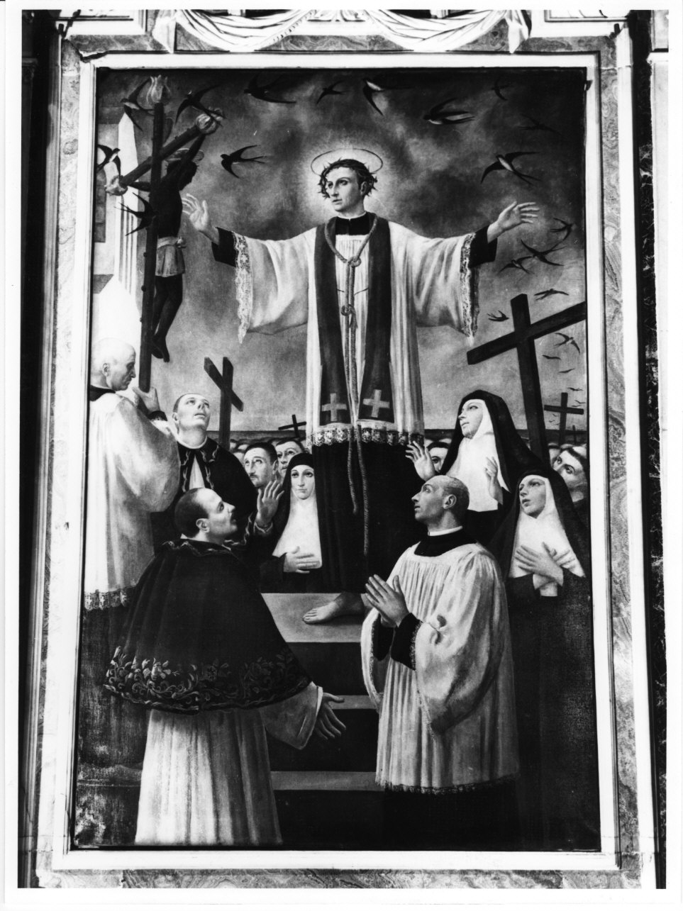 Beato Antonio Maria Gianelli e il miracolo delle rondini (dipinto, opera isolata) di Oppi Ubaldo (sec. XX)