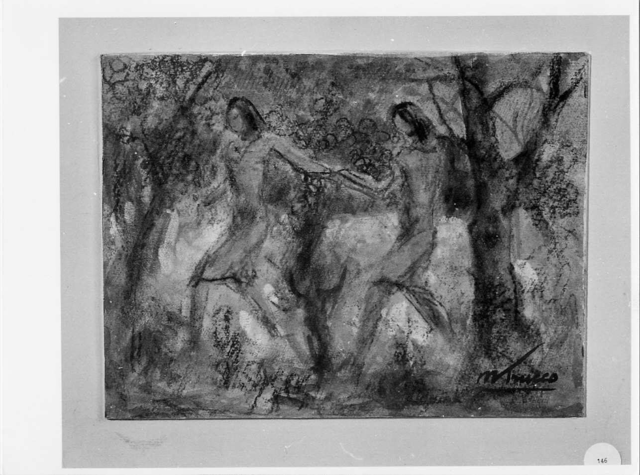 Amanti, paesaggio con figure (disegno, opera isolata) di Trucco Manlio (sec. XX)