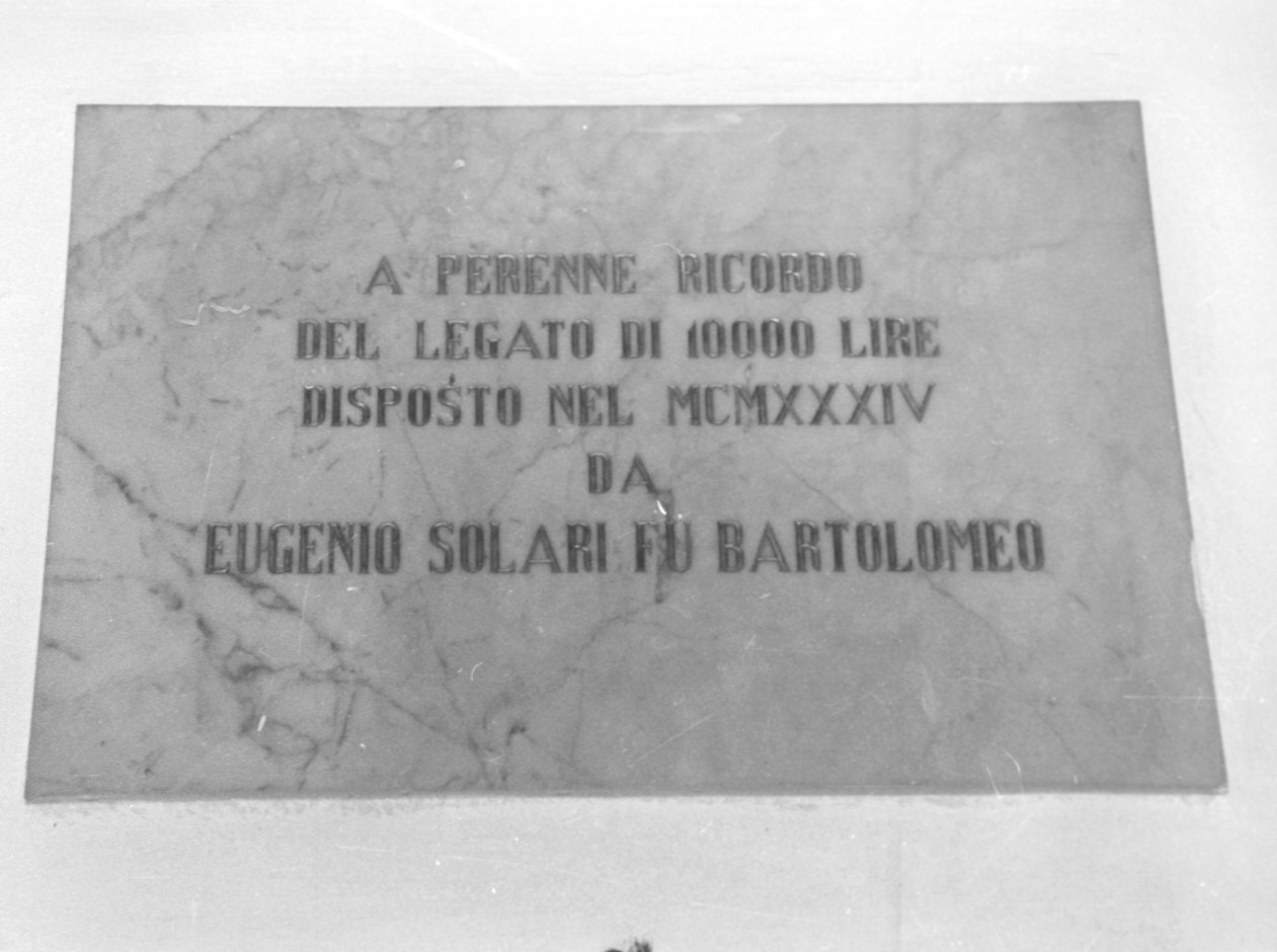 lapide documentaria di Ditta B. Copello e A. Leoncini (secondo quarto sec. XX)