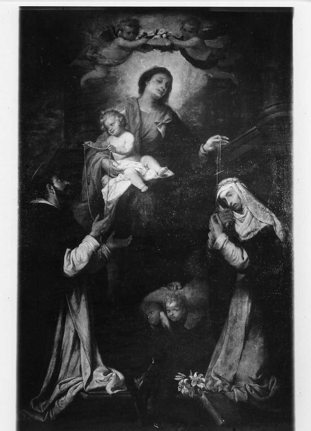 Madonna del Rosario con San Domenico e Santa Caterina da Siena (dipinto) di De Ferrari Giovanni Andrea (sec. XVII)