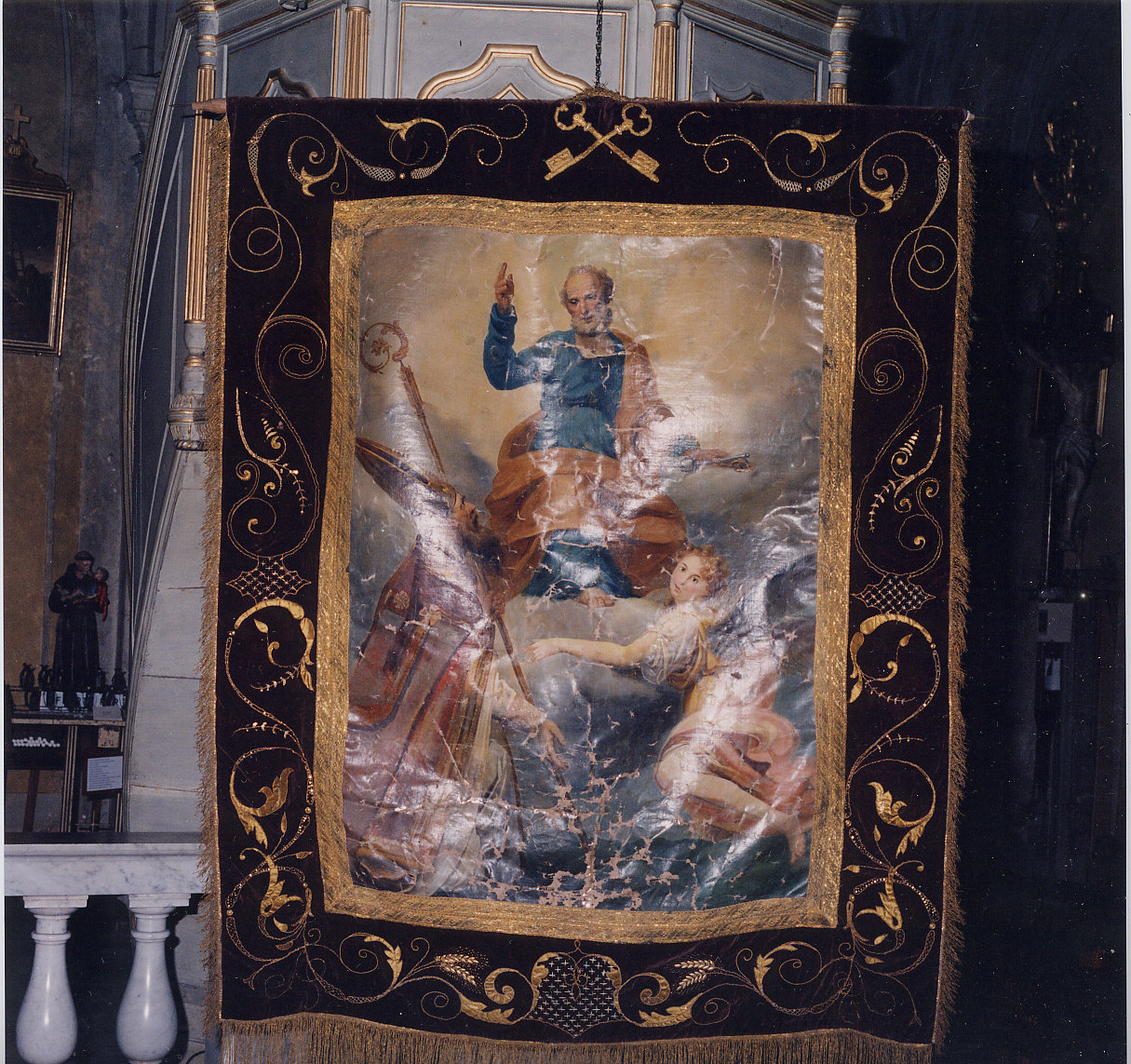 San Pietro tra San Terenziano e un angelo/ Madonna (stendardo, opera isolata) - bottega genovese (sec. XIX)