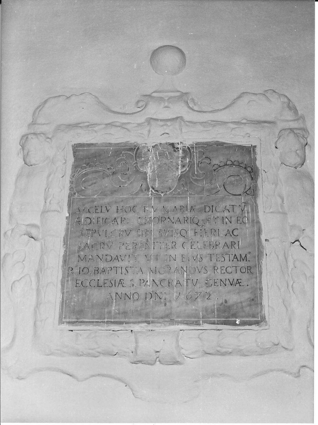 lapide celebrativa, opera isolata - bottega ligure (sec. XVII)