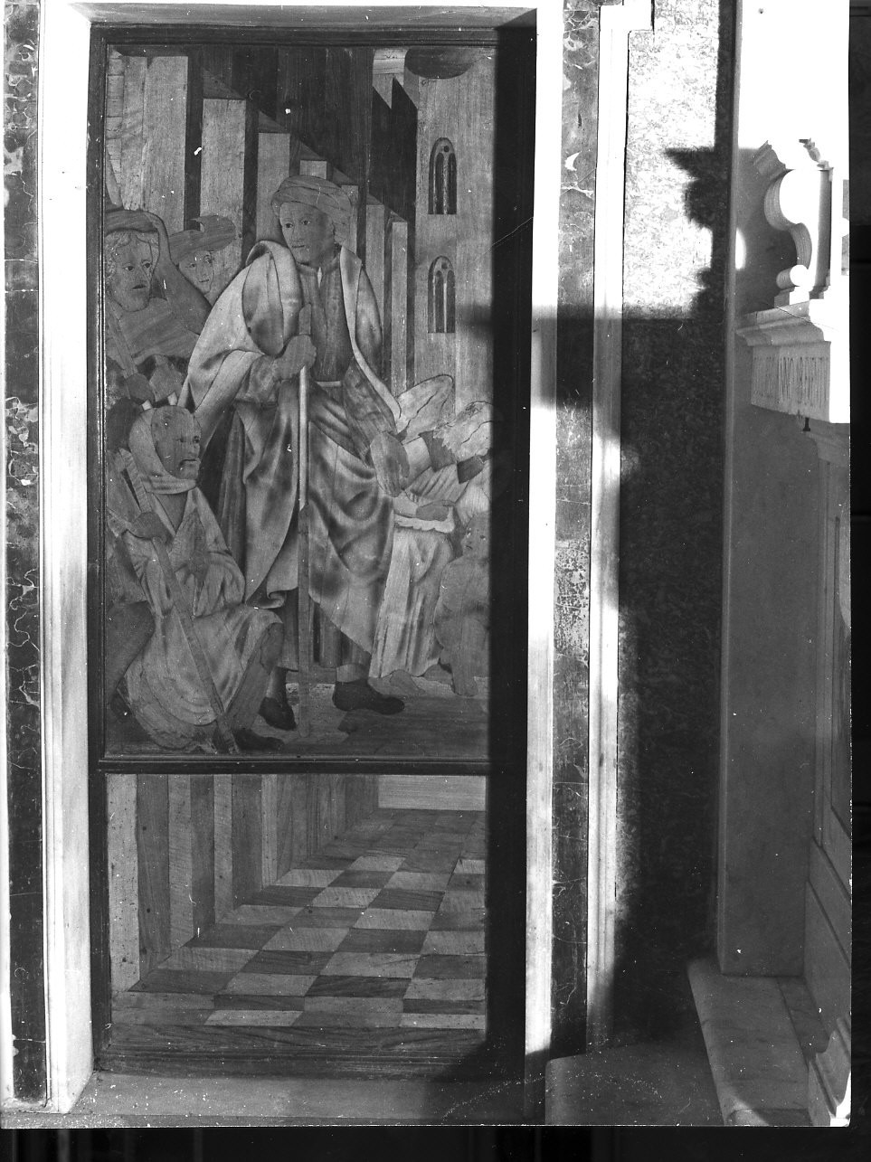 adorazione di Gesù Bambino (porta, opera isolata) di Pantaleoni Gian Michele (sec. XVI)