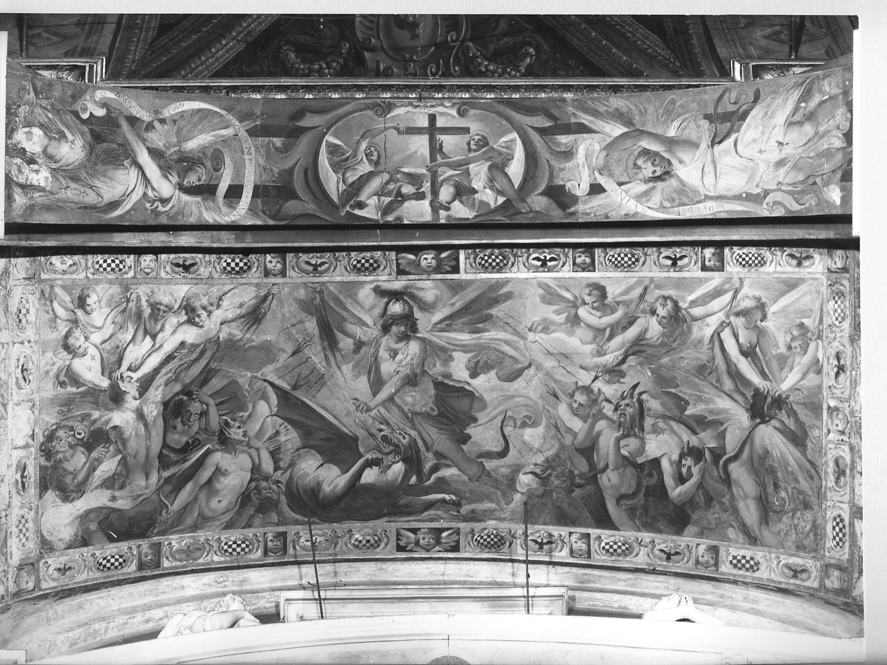 San Michele Arcangelo scaccia gli angeli ribelli dal paradiso (dipinto, opera isolata) di Allegrini Flaminio (primo quarto sec. XVII)