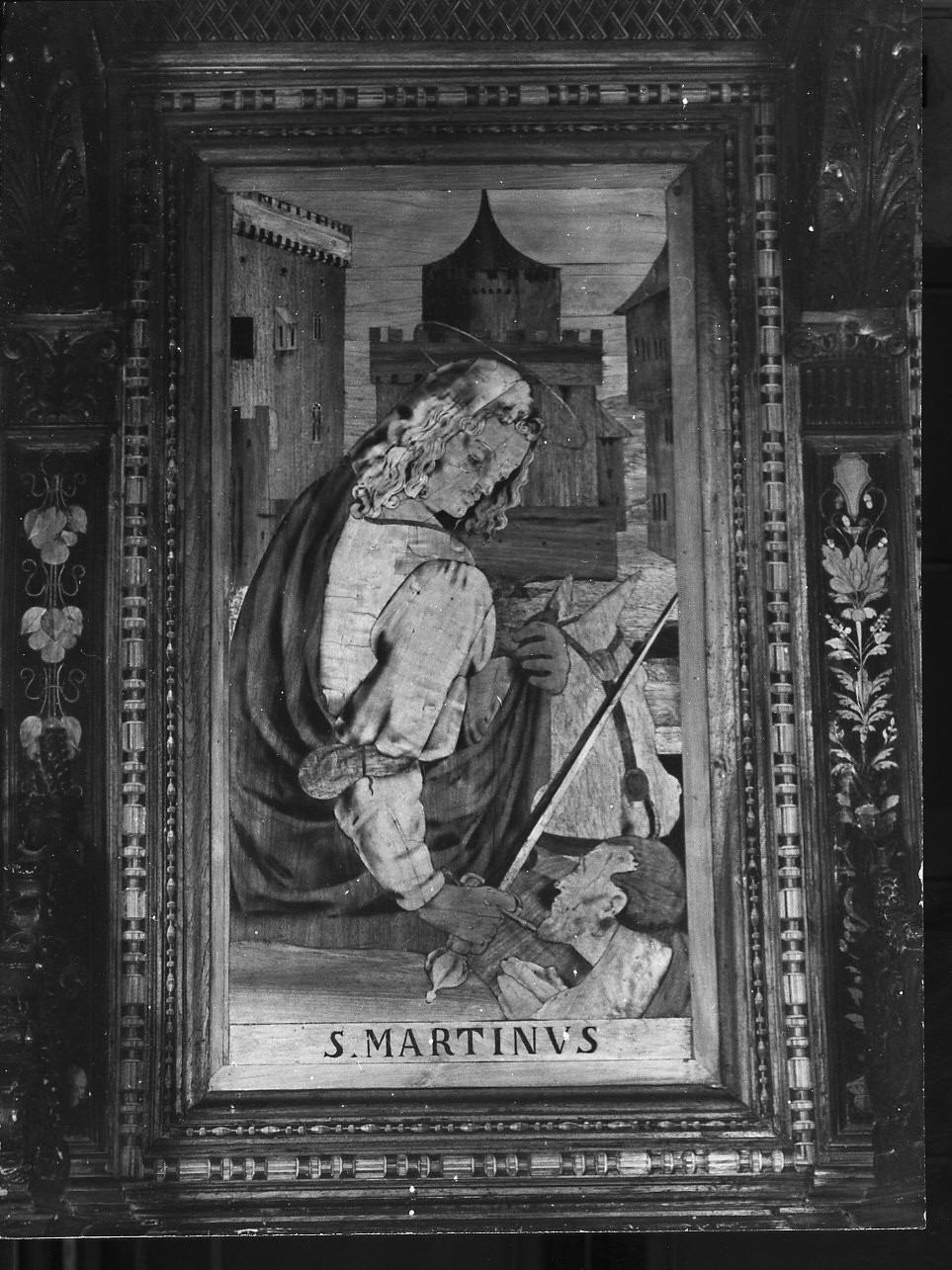 San Martino (dossale, elemento d'insieme) di De Rocchi Elia (primo quarto sec. XVI)