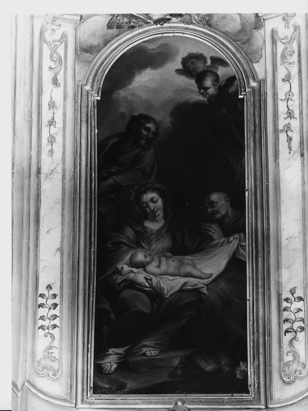 adorazione di Gesù Bambino (dipinto, elemento d'insieme) di Tagliafichi Santino Fortunato (primo quarto sec. XIX)