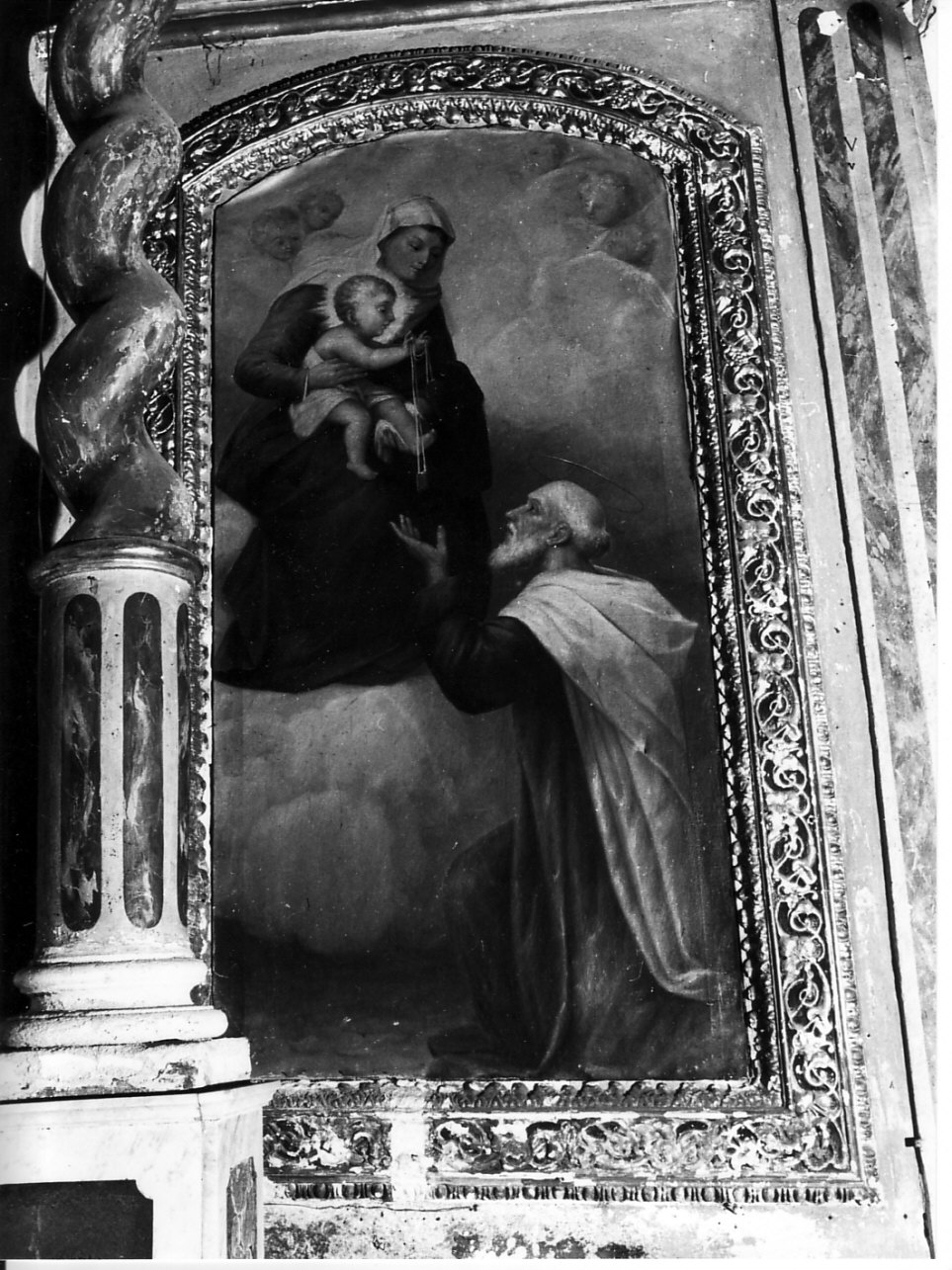 San Simone Stock riceve dalla Madonna lo scapolare (dipinto, elemento d'insieme) - ambito italiano (sec. XIX)