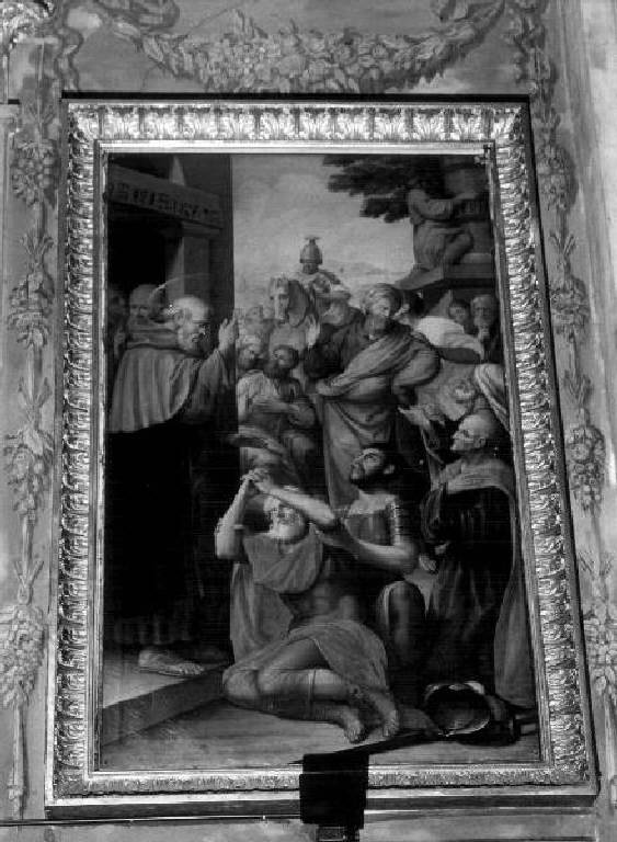 GUARIGIONE DI UN VECCHIO PARALITICO, Miracolo di Sant'Antonio Abate (dipinto, opera isolata) di Comastri (secondo quarto sec. XIX)
