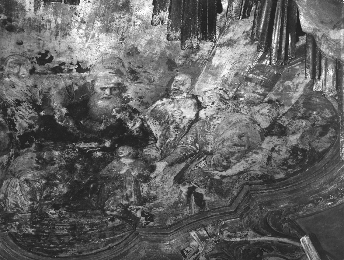 San Benedetto accoglie san Mauro e san Placido fanciulli - Affreschi (negativo) di Gasparini, Renato (metà XX)