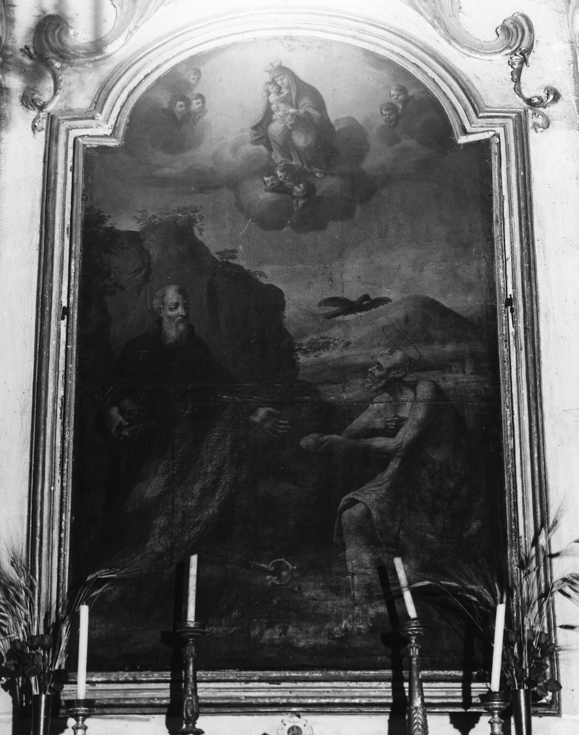 Sant'Antonio Abate e San Paolo Eremita nutriti da un corvo (dipinto, opera isolata) - ambito ligure (fine/inizio secc. XVII/ XVIII)