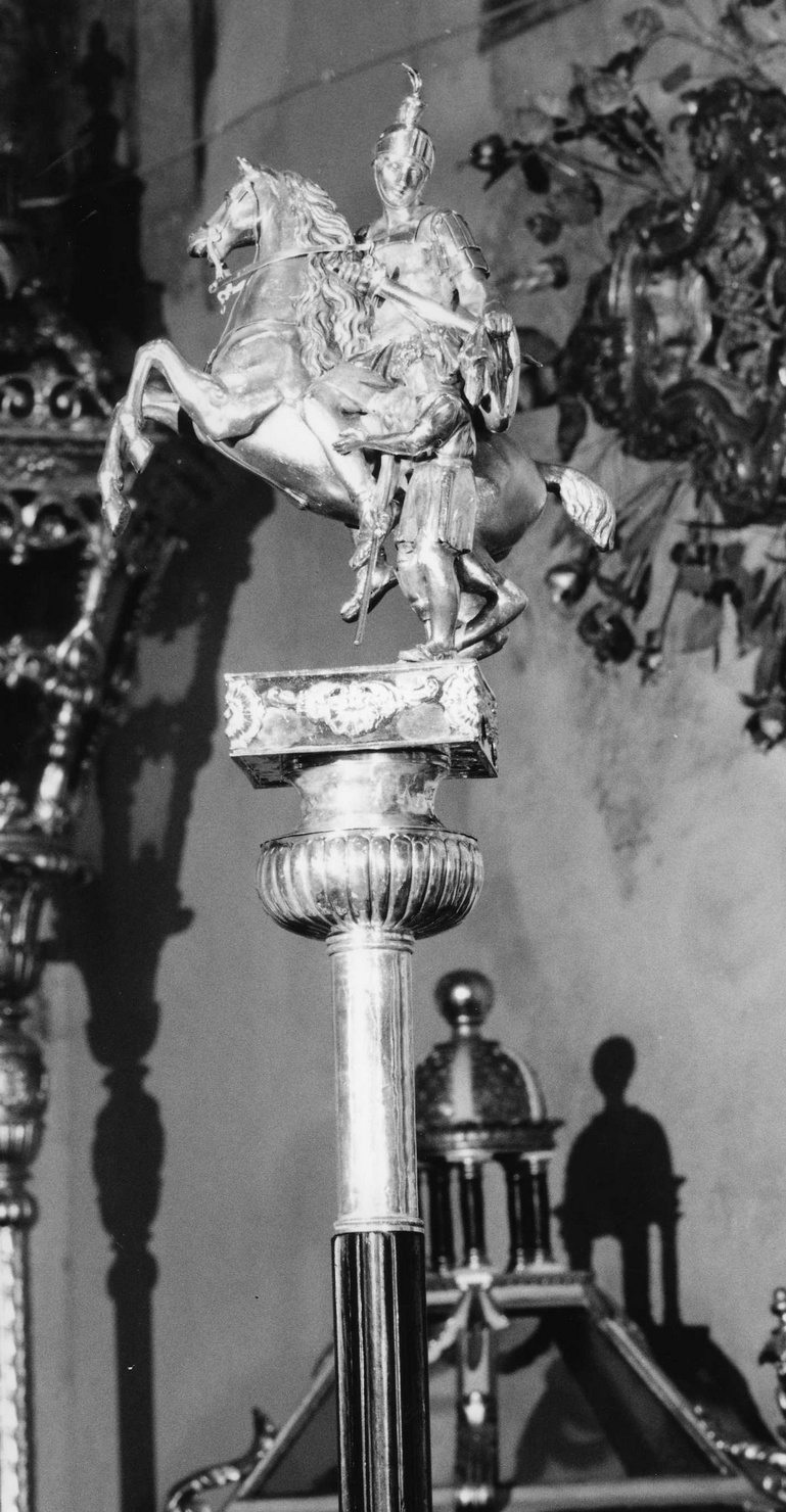 San Martino dona parte del mantello al povero (mazza processionale, opera isolata) - bottega genovese (metà sec. XIX)