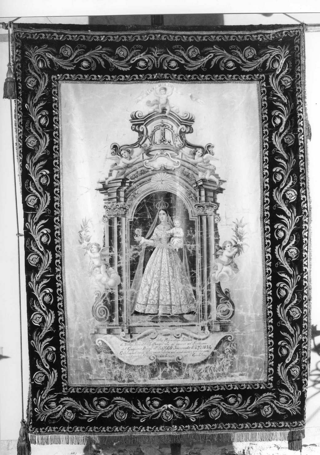 Madonna del Suffragio/ San Martino (stendardo processionale, opera isolata) - bottega ligure (ultimo quarto sec. XVIII, sec. XIX)