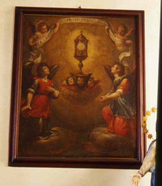 angeli adoranti il calice eucaristico (dipinto, opera isolata) di Carlone Giovanni Battista (ultimo quarto sec. XVII)