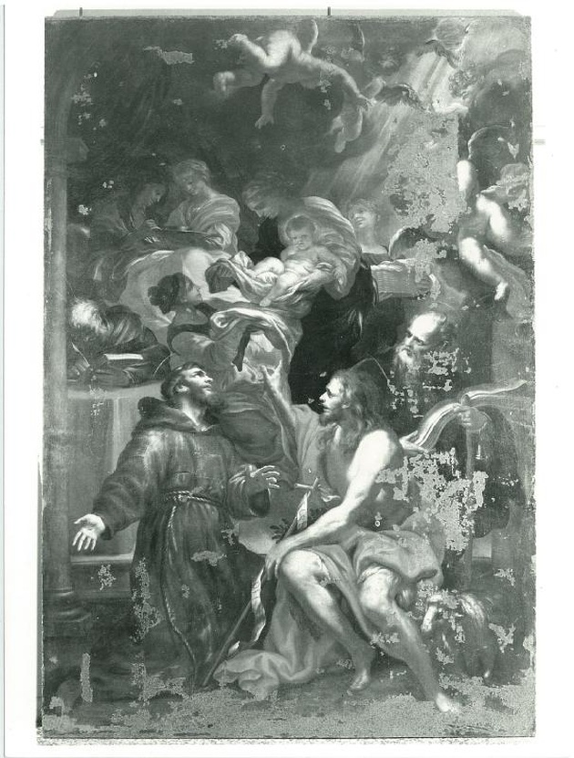 nascita di Maria Vergine e santi (dipinto, opera isolata) di Piola Domenico (seconda metà sec. XVII)