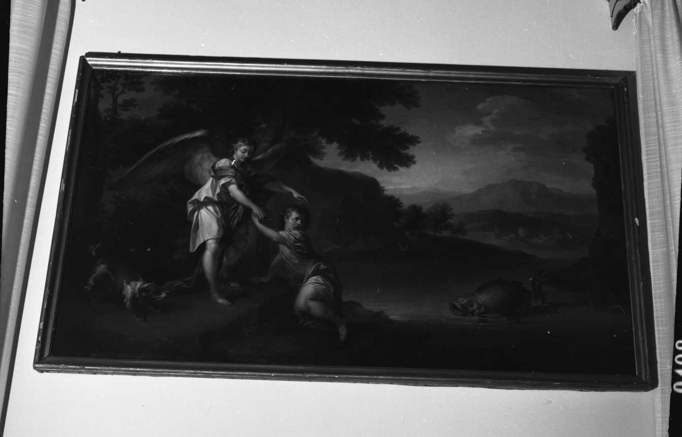 Tobia si lava i piedi nel fiume Tigri e vede un grosso pesce (dipinto, elemento d'insieme) di Tagliafichi Santino Fortunato (attribuito) (primo quarto sec. XIX)