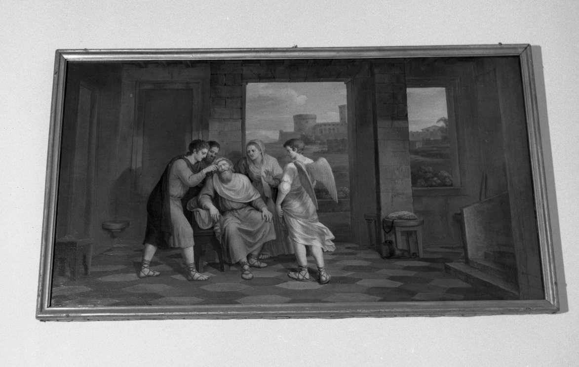 Tobia ridona la vista al padre (dipinto, elemento d'insieme) di Tagliafichi Santino Fortunato (attribuito) (primo quarto sec. XIX)