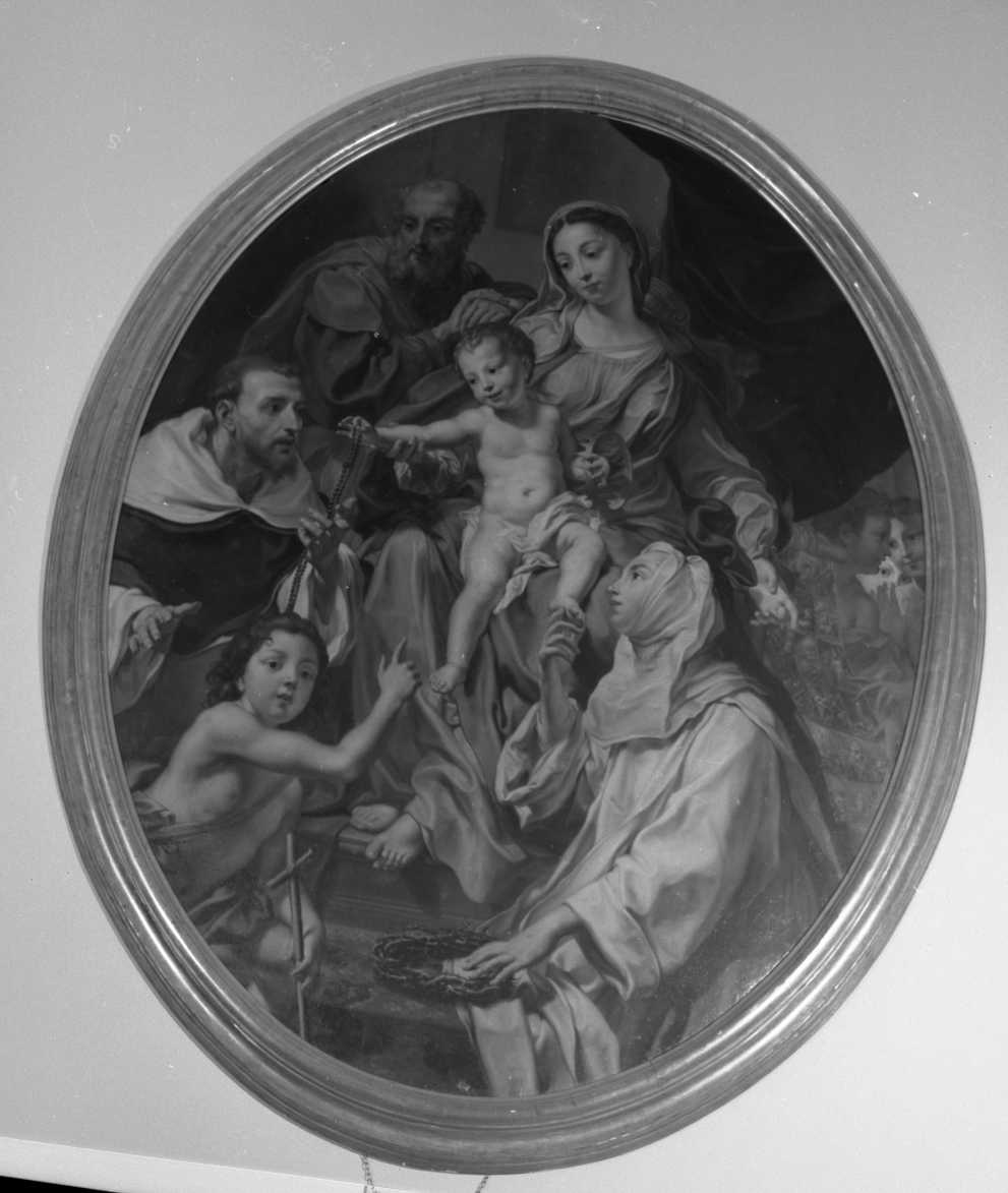 Madonna del Rosario con San Domenico e Santa Caterina, santi e misteri del rosario (dipinto, opera isolata) di De Ferrari Lorenzo (prima metà sec. XVIII)