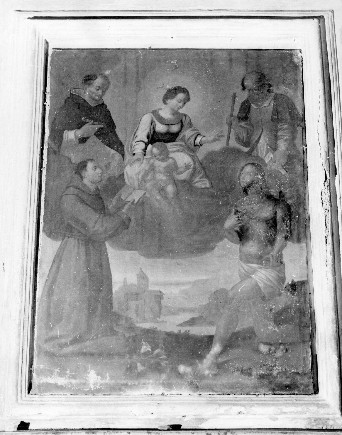 VERGINE CON BIMBO S. VINCENZO S. ROCCO S. ANTONIO S. SEBASTI, Madonna con Bambino e Santi (dipinto, opera isolata) - bottega ligure (fine/inizio secc. XVIII/ XIX)