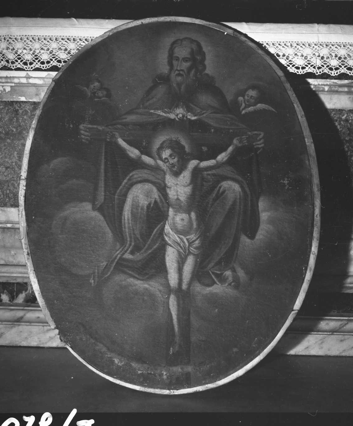 Dio Padre/ Cristo crocifisso/ Cherubini Alati (dipinto) - produzione ligure (sec. XIX)