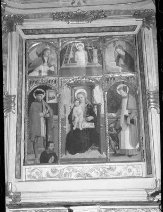 Madonna con Bambino in trono tra santi (polittico, opera isolata) di Agostino da Casanova (prima metà sec. XVI)