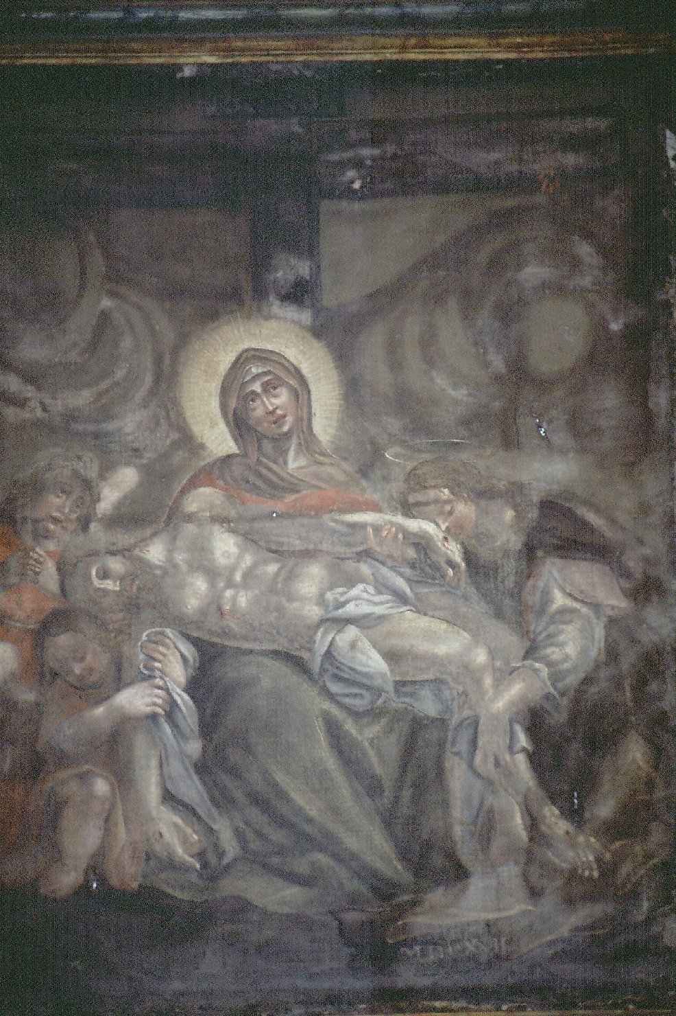 Cristo in pieta' sorretto da angeli (dipinto, opera isolata) - ambito ligure (metà sec. XIX)