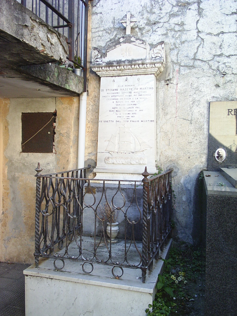 veliero (monumento funebre - a cippo, opera isolata) - ambito ligure (terzo quarto sec. XIX)