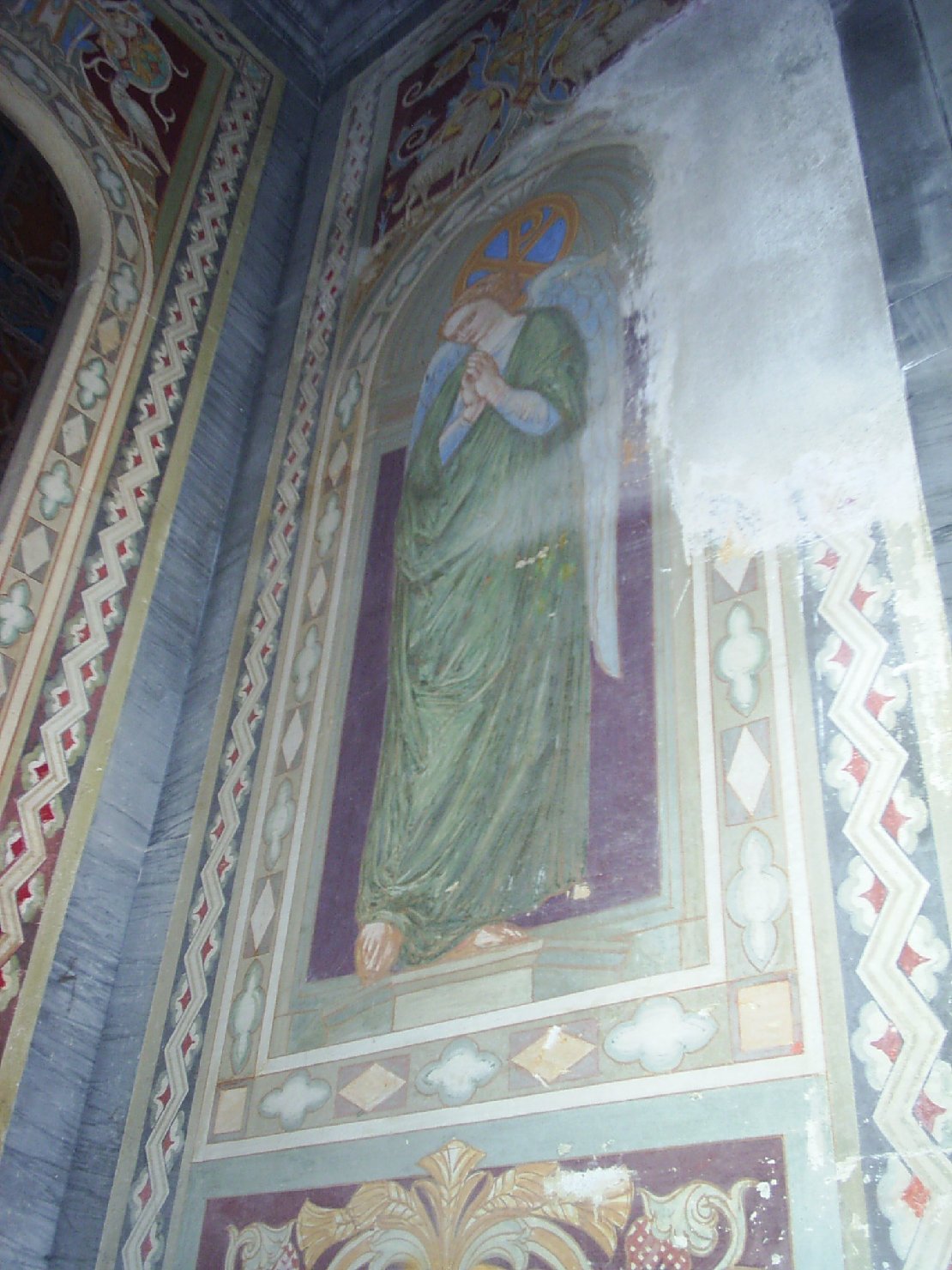 angelo/ croce/ motivi decorativi vegetali e animali/ motivi decorativi geometrici/ simboli eucaristici (decorazione pittorica, elemento d'insieme) - ambito ligure (secondo quarto sec. XX)