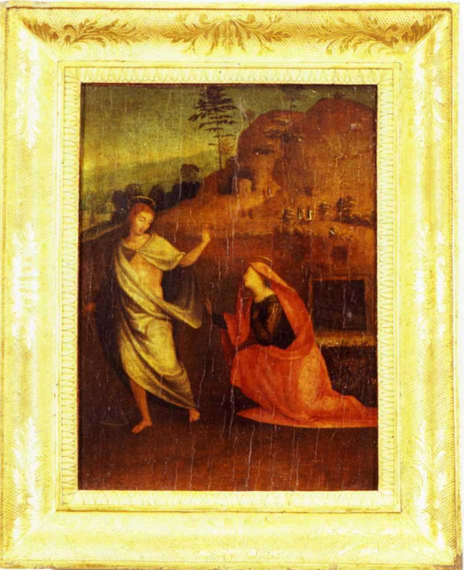 NOLI ME TANGERE, apparizione di cristo risorto a santa maria maddalena (dipinto, opera isolata) di Del Fattorino Paolo (fine/inizio secc. XV/ XVI)