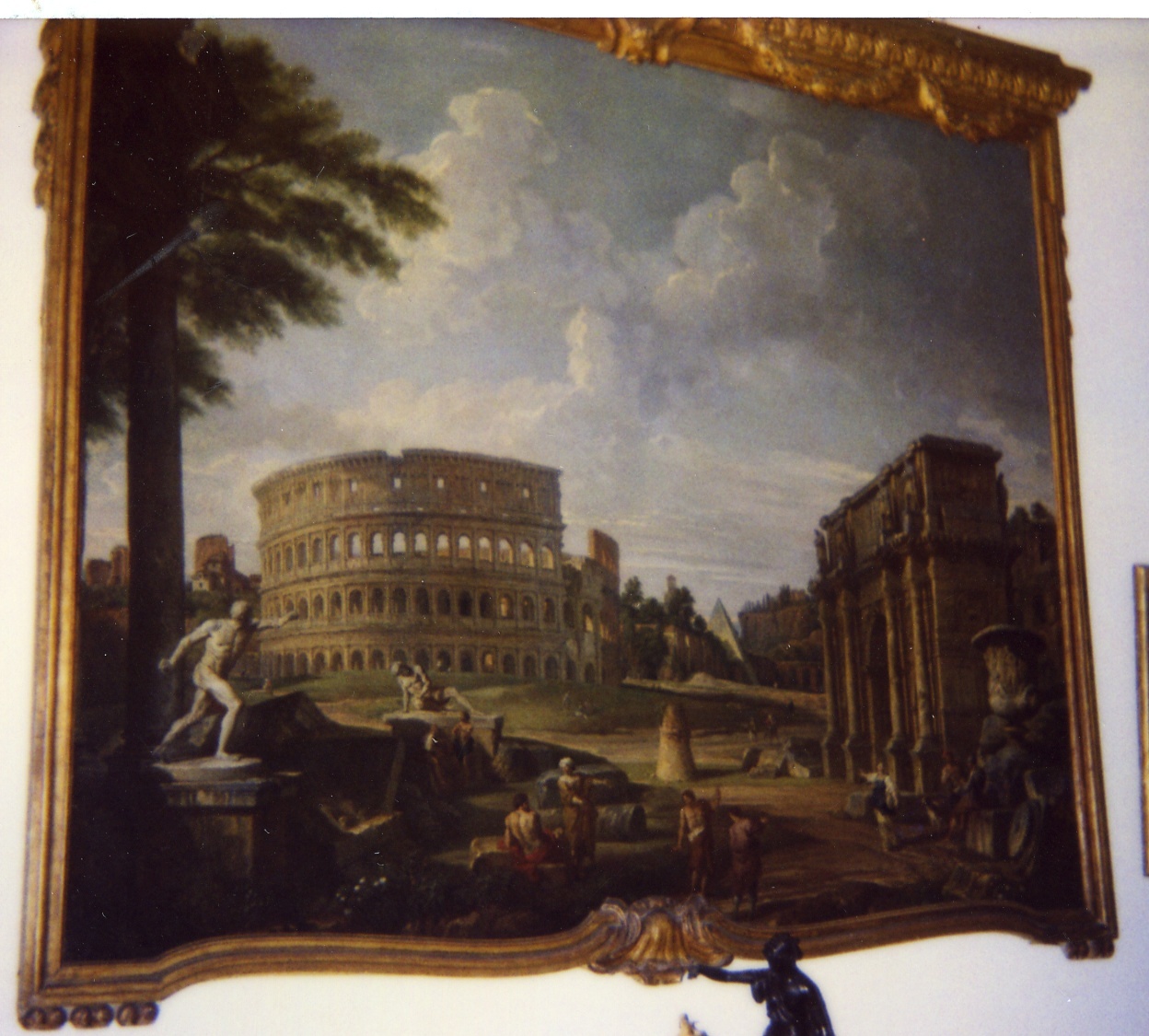 Il Colosseo e l'arco di Costantino, Veduta di Roma (dipinto, opera isolata) di Pannini Giovanni Paolo (secondo quarto sec. XVIII)