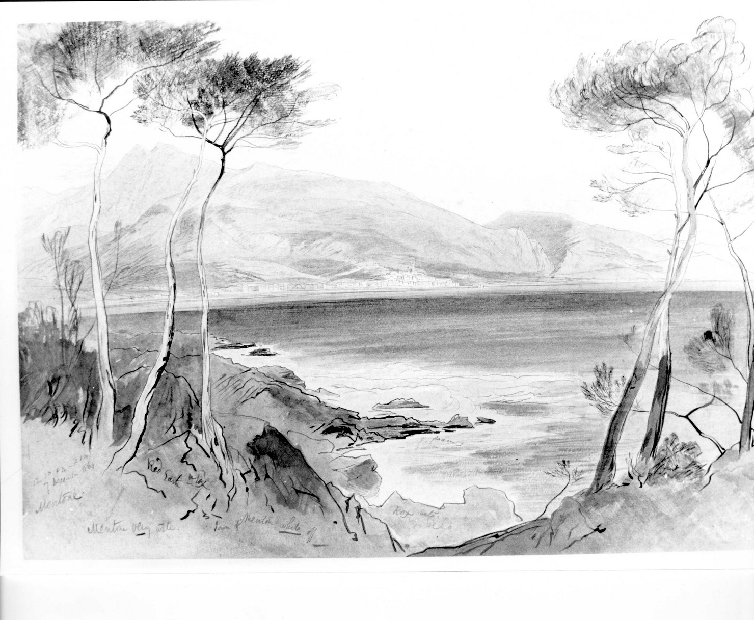 veduta di Mentone (disegno, opera isolata) - bottega inglese (sec. XIX)